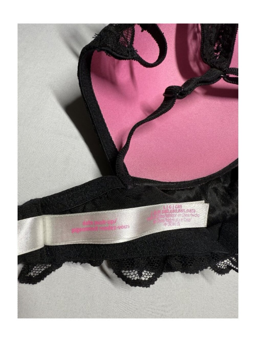 Victoria's Secret PINK Date Push Up Plunge Black Lace Bra Size L - Picture 9 of 13